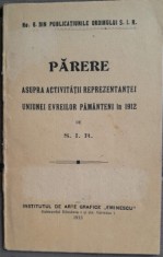 1913 &rdquo;Parere asupra activitatii reprezentantei uniunii evreilor pamanteni&rdquo; S.I.R