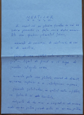 Manuscris Geo Bogza , Martisor , 4 pagini foto