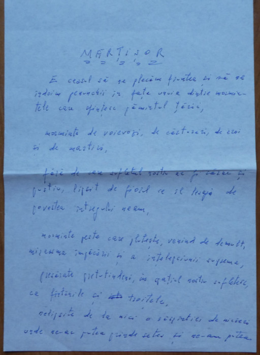 Manuscris Geo Bogza, Martisor, 4 pagini