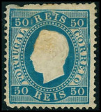 Portugal 1879 King Luis I, 50R, blue, Mi.48x, MH AM.224, Nestampilat