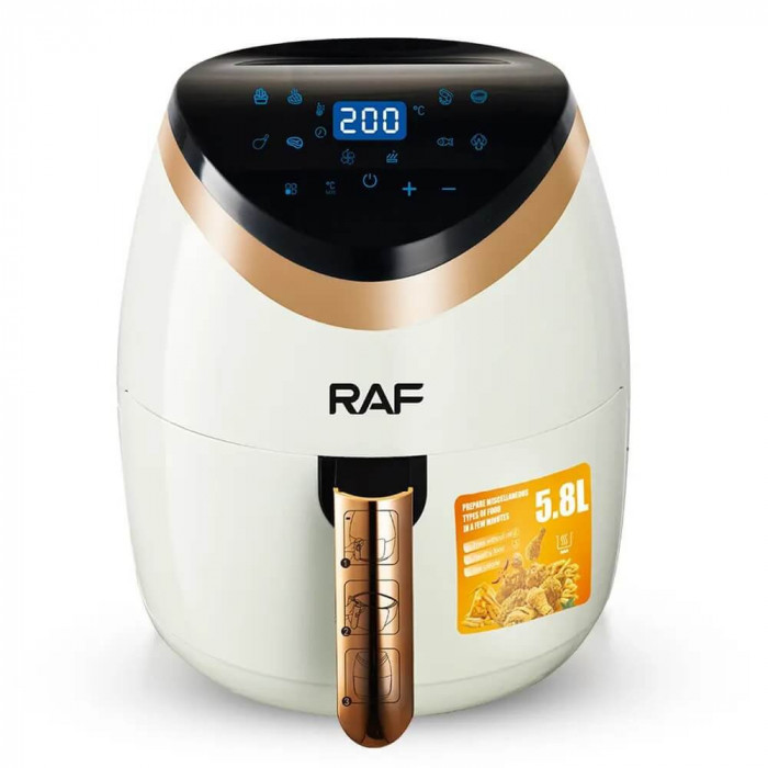 Friteuza Air Fryer, cu aer cald, fara ulei, Capacitate 5.8L, 1500 W, afisaj