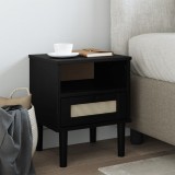 Cumpara ieftin Noptieră SENJA, aspect ratan negru, 40x35x48 cm, lemn masiv pin