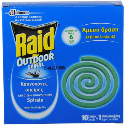 Set 10 Spirale Anti Tantari Raid, 11.5 g, Exterior, Insecticid pentru Exterior, Capcane pentru Insecte, Insecticid Spirale Raid, Insecticide Raid, Sol foto