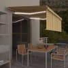 Copertină retractabilă manual cu stor&amp;LED, galben&amp;alb, 4x3 m