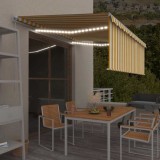 VidaXL Copertină retractabilă manual cu stor&amp;LED, galben&amp;alb, 4x3 m