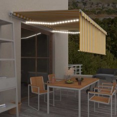 vidaXL Copertină retractabilă manual cu stor&amp;LED, galben&amp;alb, 4x3 m