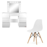 Masa de toaleta/machiaj + Scaun stil scandinav, alba, cu oglinda si LED-uri, Vanessa, 130x43x143 cm GartenVIP DiyLine, Artool