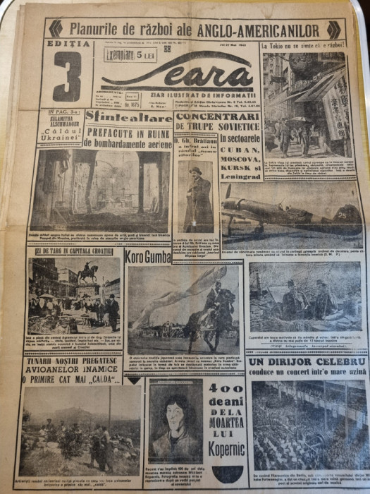 ziarul seara 27 mai 1943-stiri al 2-lea razboi mondial,portul brighton bombardat