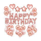 Set 34 baloane pentru petrecere, aniversare HAPPY BIRTHDAY - roz metal, Oem