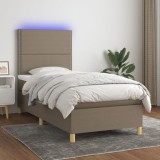 VidaXL Pat cu arcuri, saltea și LED, gri taupe, 90x200 cm, textil 3135329