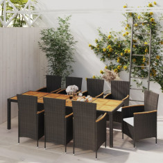 vidaXL Set mobilier de exterior cu perne, 9 piese, negru, poliratan