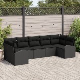 Gossi set de 7 piese pentru gradina cu pernite negru ratan poli, Gossi canapea pentru gradina cu 2 locuri cu spatiu de depozitare &amp; pernite negru rata
