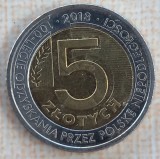 (M2010) MONEDA POLONIA - 5 ZLOTYCH 2018, ANIVERSAREA A 100 ANI DE INDEPENDENTA, Europa