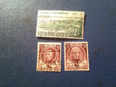 Serie Australia 1953 - Semicentenar Tasmania - 3 valori stampilate foto