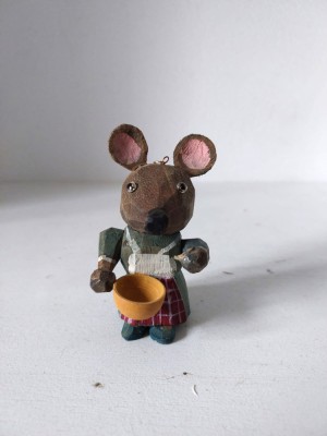 *Figurina jucarie lemn decor pom Craciun, soricel, vintage vechi, cu agatatoare foto