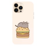 Husa compatibila cu Apple iPhone 15 Pro Max, Viceversa, model Pusheen Burger , Silicon, TPU, Transparent, Carcasa