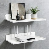 Raft perete flotant pachet de 2 bucăți, fără găurire, management cabluri metalic, capacitate de &icirc;ncărcare 6kg, 30x20x4cm &ndash; Alb