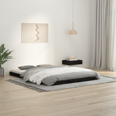vidaXL Cadru de pat dublu 4FT6, negru, 135x190 cm, lemn masiv de pin foto