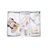 Cumpara ieftin Trusou Botez 6 piese cu text imprimat "Minnie Mouse" ALB - ROZ PUDRA - TB100
