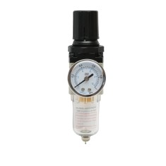 Filtru aer cu regulator si manometru, racord 1/4 inch, max. 10 bar, reglaj 0.5-9 bar, carcasa policarbonat, pentru scule pneumatice si instalatii