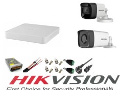 Sistem supraveghere video Hikvision 2 camere 5MP Turbo HD IR80m si IR40m DVR Hikvision 4 canale full accesorii SafetyGuard Surveillance
