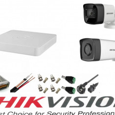 Sistem supraveghere video Hikvision 2 camere 5MP Turbo HD, IR80m si IR40m, DVR Hikvision 4 canale, full accesorii SafetyGuard Surveillance