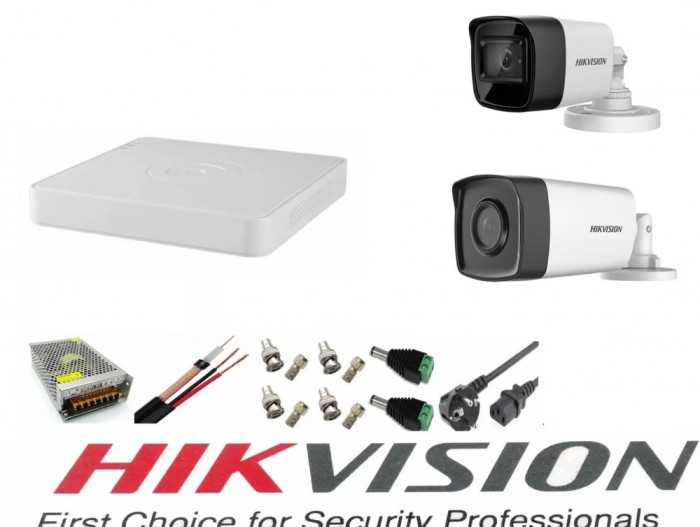 Sistem supraveghere video Hikvision 2 camere 5MP Turbo HD IR80m si IR40m DVR Hikvision 4 canale full accesorii SafetyGuard Surveillance
