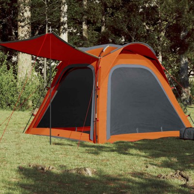 Cort camping, 4 persoane, gri/oranj, impermeabil, setare rapidă foto