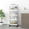 Cărucior Bucătărie 5 Niveluri vidaXL Alb 42x29x128cm Fier ABS, Roti cu Frana, Organizator Multifuncțional