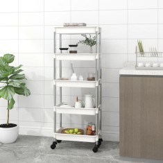 vidaXL Cărucior de bucătărie 5 niveluri alb 42x29x128 cm fier și ABS