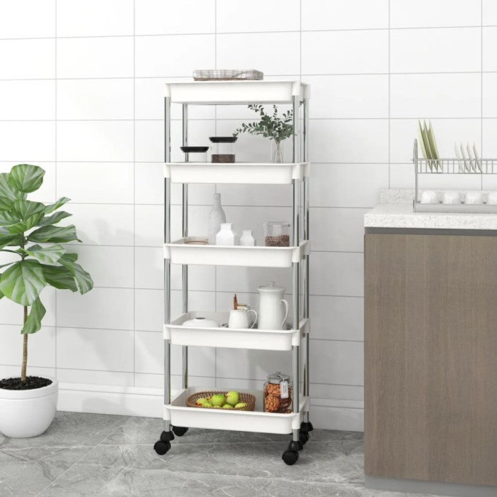 vidaXL Cărucior de bucătărie 5 niveluri alb 42x29x128 cm fier și ABS
