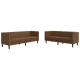 Cumpara ieftin Set canapele Chesterfield cu 2 locuri, maro piele intoarsa eco.