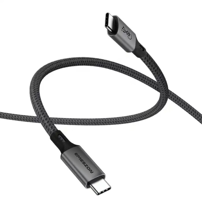 Cablu Date si Incarcare Tip C 100W-240W USB-C 4.0, Emeszon&reg;, Audio Video 8K 4K 60Hz, Date 40 Gbps Type-C x 2, 20V, 5A, 1m, negru