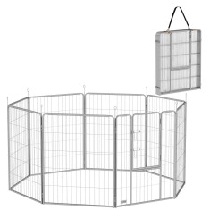 PawHut Spațiu de joacă pentru animale de companie, Gard pentru c&acirc;ini, Loc de joacă pentru animale de companie, ajustabil flexibil, Oțel inoxidabil | A