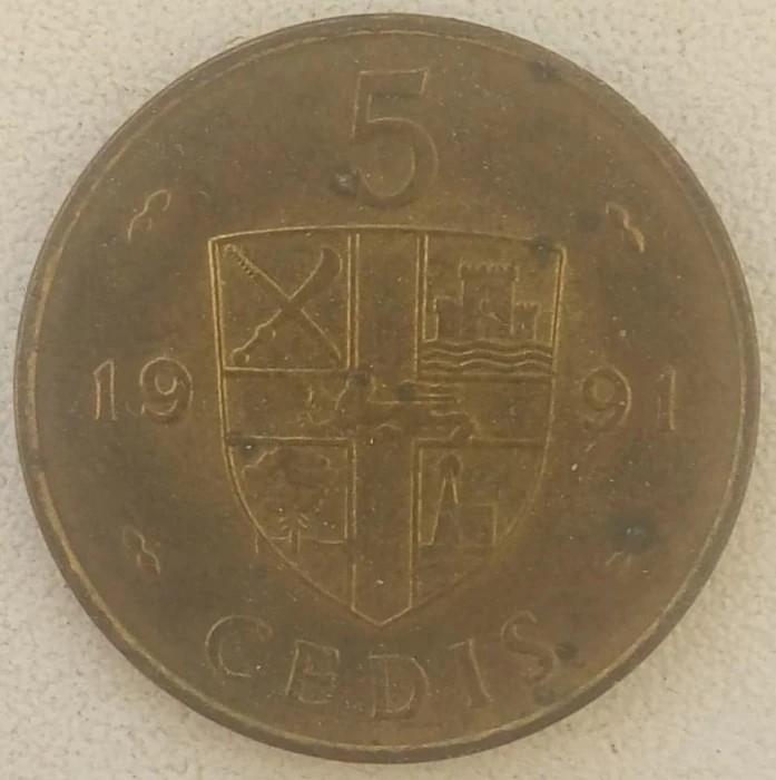 Moneda Ghana - 5 Cedis 1991 - Rara