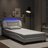 VidaXL Cadru de pat cu lumini LED, alb, 100x200 cm, piele ecologică