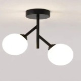 Lustra moderna in forma de Y, 2 globuri de sticla alba, corp negru, dulie E27, inaltime 30cm