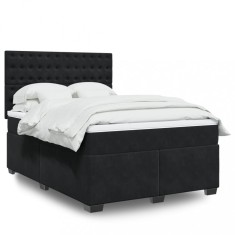 vidaXL Pat box spring cu saltea, negru, 140x200 cm, catifea 3290944