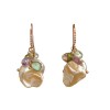 Cercei Argint 925 placat aur roz, perle Biwa, cuart multicolor, zirconiu. Waterlily, 4cm, cutie cadou. Fabricat in Italia
