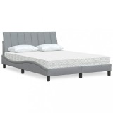VidaXL Pat cu saltea, gri deschis, 140x200 cm, material textil