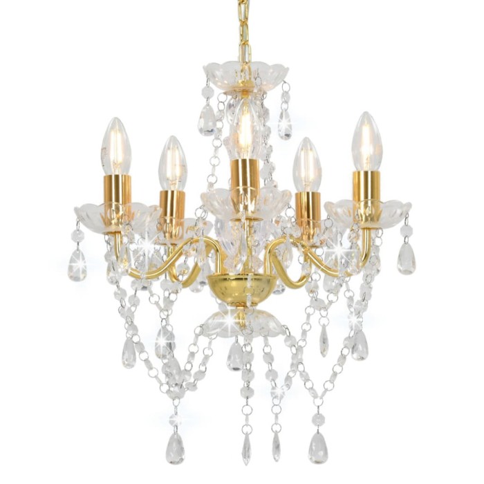 vidaXL Candelabru cu mărgele de cristal, auriu, rotund, 5 x E14