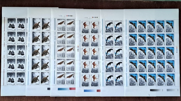 TIMBRE ROMANIA L.P.1420/1996 -FAUNA-Set de 6 coli a 25 timbre -MNH