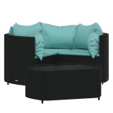 Set mobilier relaxare gradina 4 piese cu perne poliratan negru