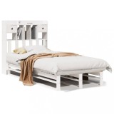 Cumpara ieftin Pat cu biblioteca fara saltea, alb, 75x190 cm, lemn masiv pin