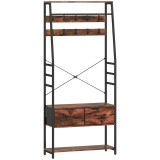 HOMCOM Mobilier de intrare 6 &icirc;n 1 cuier bară pentru haine raft 2 sertare 10 c&acirc;rlige 80 x 30 x 180 cm maro rustic | Aosom Romania
