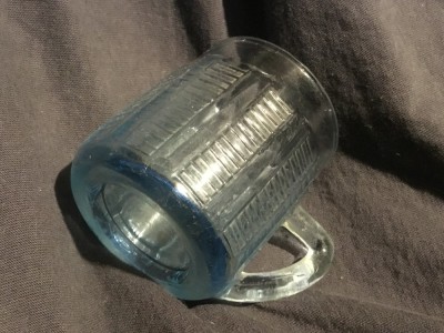 Cana albastra din sticla veche romaneasca prima perioada a sec XX model deosebit ! foto