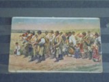 CEHIA - REPRODUCERE DUPA PICTURA LUI JOZA UPRIKA (1861- 1940 ), TARANI INTORCANDUSE DUPA MUNCA CAMPULUI CU LAUTARI - CIRCULATA IN 1919 -