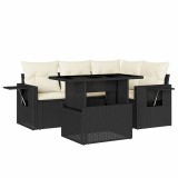 Cumpara ieftin Set mobilier de gradina cu perne, 5 piese, negru, poliratan