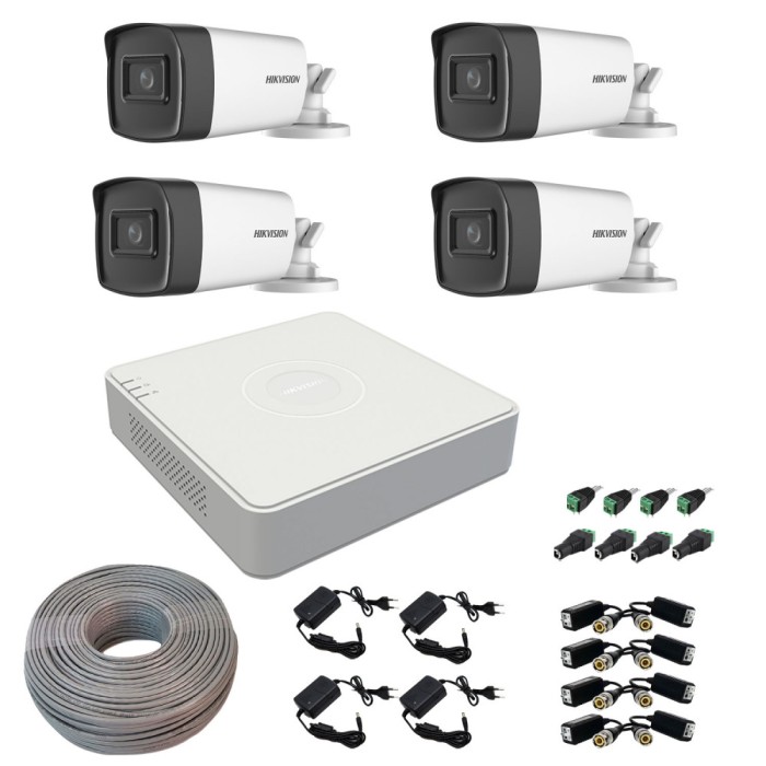 Sistem supraveghere Hikvision 4 camere 5MP Turbo HD IR 80 DVR 4 canale accesorii SafetyGuard Surveillance