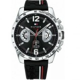 Ceas Tommy Hilfiger bărbătesc cu quartz și curea din silicon, cadran negru, 46 mm, 1791473